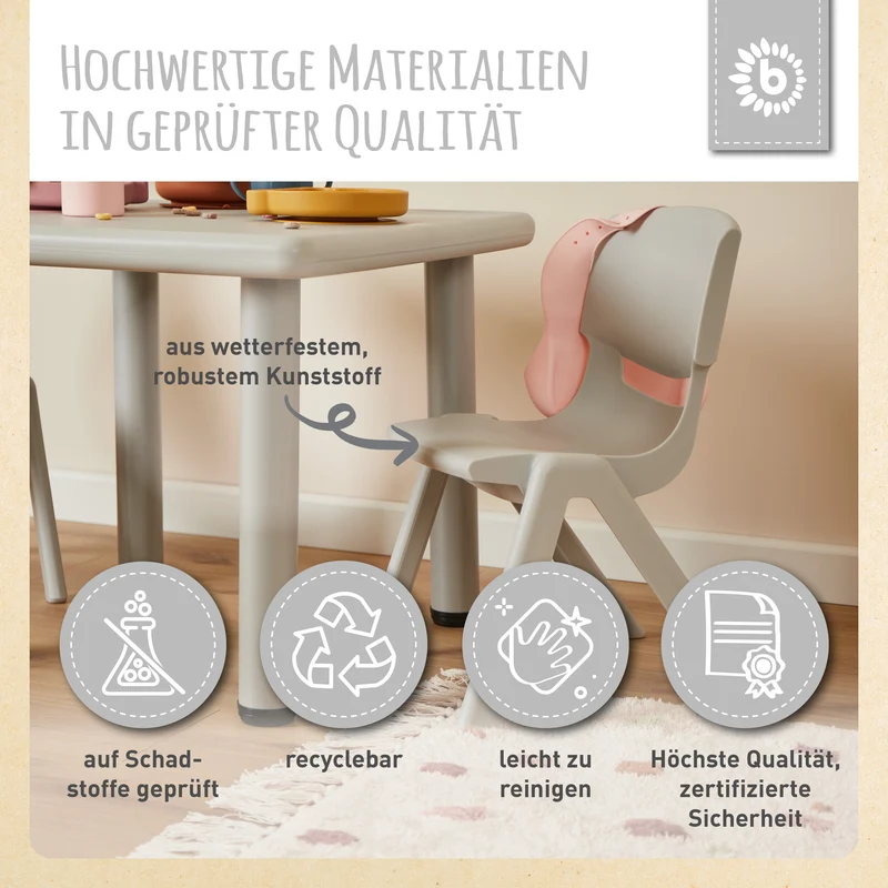 1x Kindertisch & 4x Kinderstuhl Silver