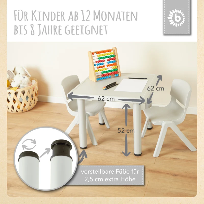 1x Kindertisch Silver + 4x Kinderstuhl Hazy Blue