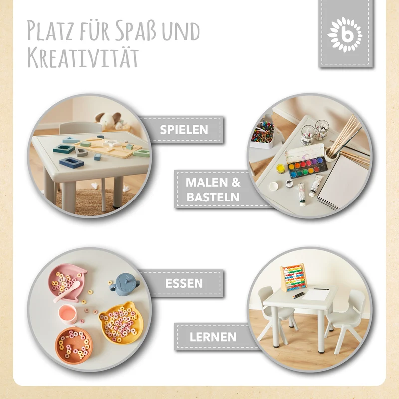 1x Kindertisch Silver + 4x Kinderstuhl Hazy Blue