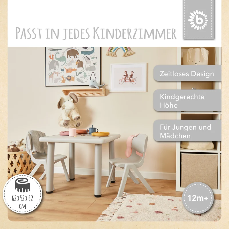 1x Kindertisch Silver + 4x Kinderstuhl Hazy Blue