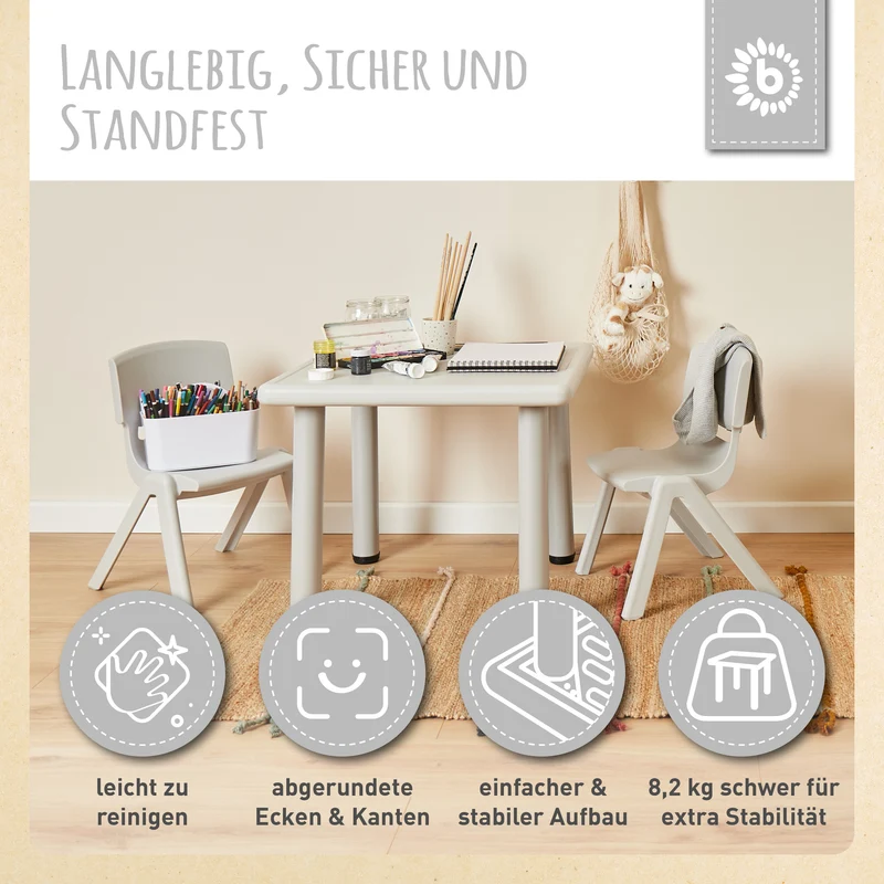 1x Kindertisch & 4x Kinderstuhl Silver