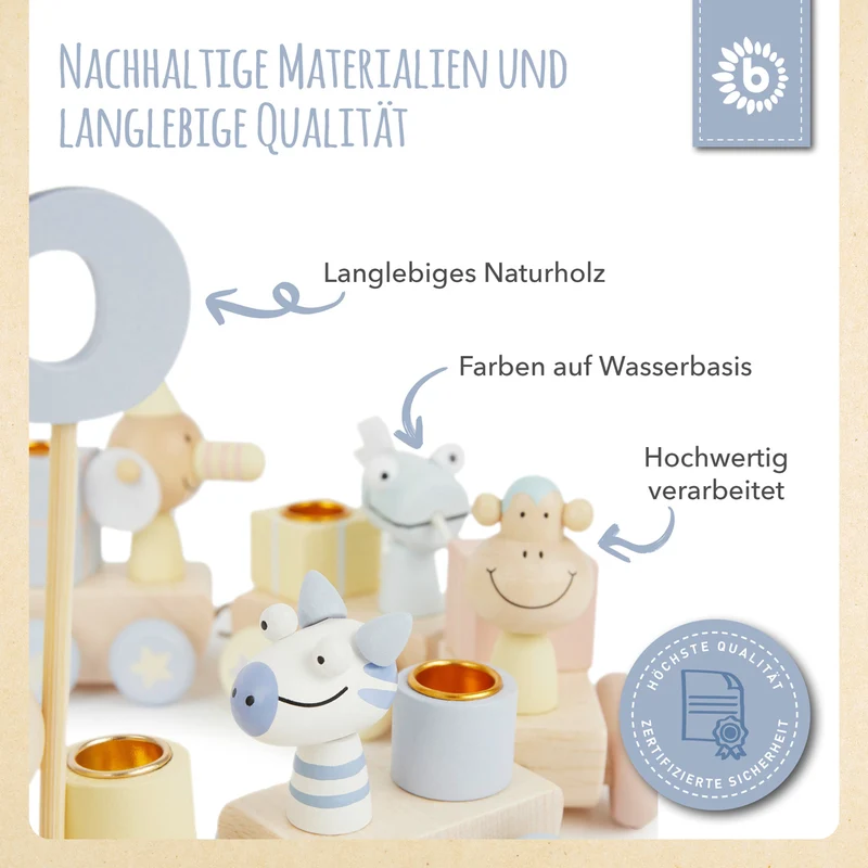Geburtstagszug Holz Candy 0-99 Jahre mit 6 Kerzen