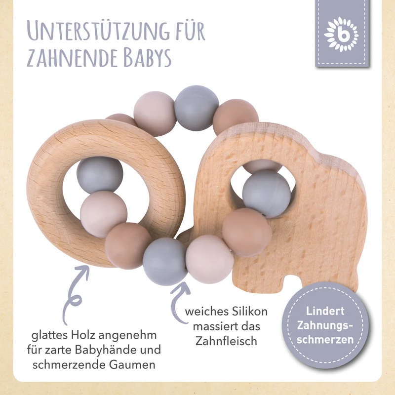 Beißring Elefant mit Silikonkette