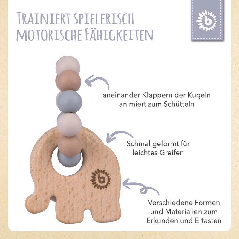 Beißring Elefant mit Silikonkette