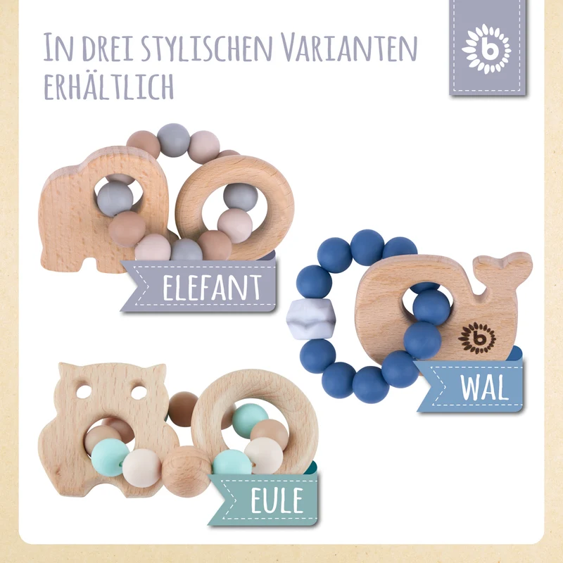 Beißring Elefant mit Silikonkette