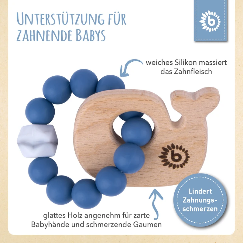 Beißring Wal mit Silikonkette