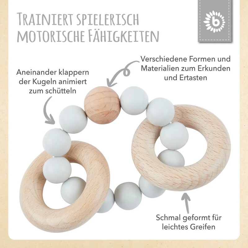Beißring mit Silikonkette silver