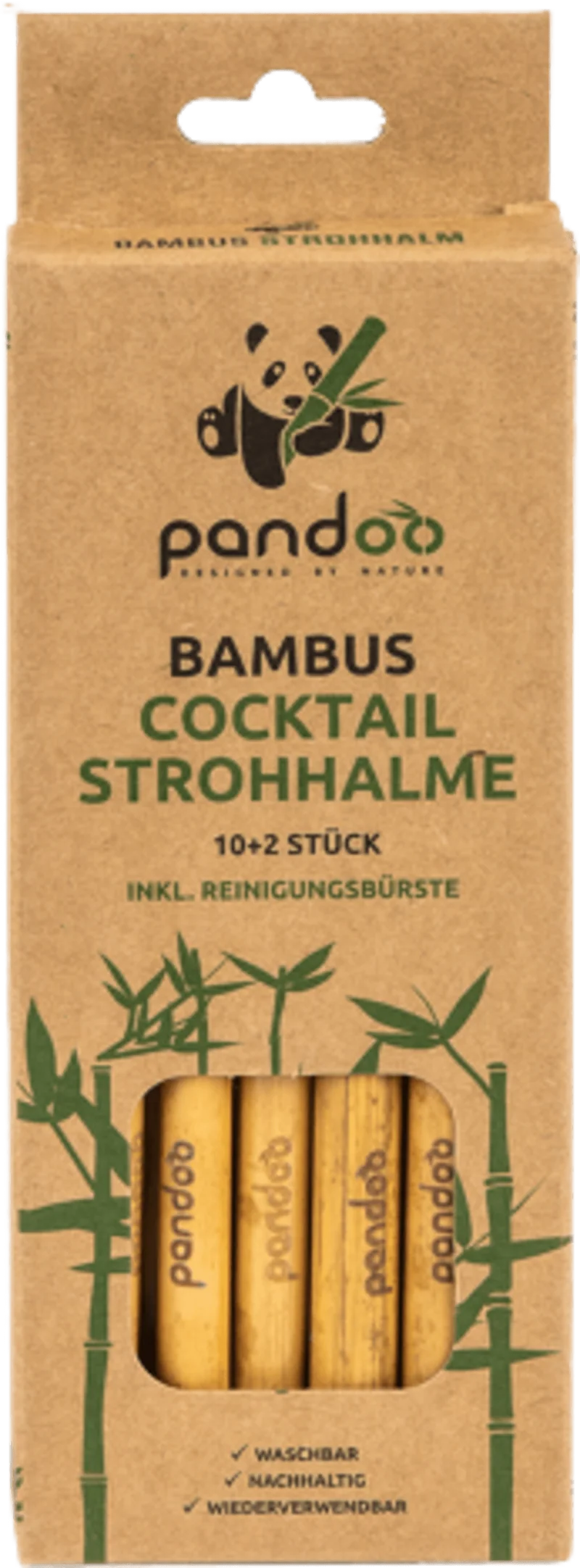 Cocktail Strohhalme aus Bambus, 12er Set inkl Reinigungsbürste
