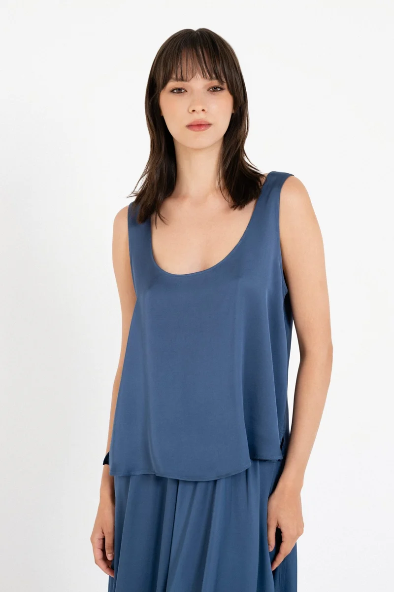 Satin Cropped Top Blue