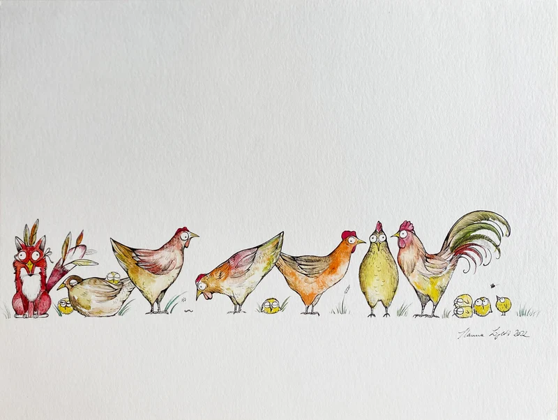 Minioriginal – Fuchs im Hühnerpelz – 40 x 30 cm