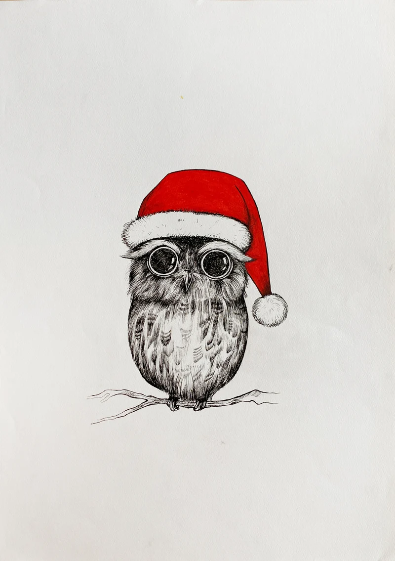 Minioriginal – Weihnachtseule – 35 x 50 cm