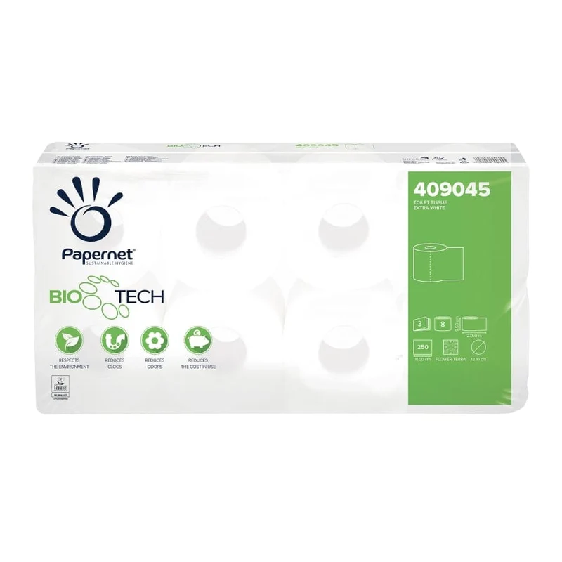 Papernet Bio Tech Toilettenpapier 3-lagig hochweiß, 250 Blatt