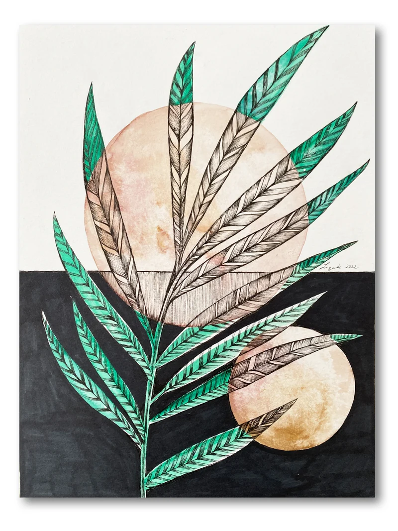 Minioriginal – Zweig mit zwei Kreisen – 21 x 28 cm