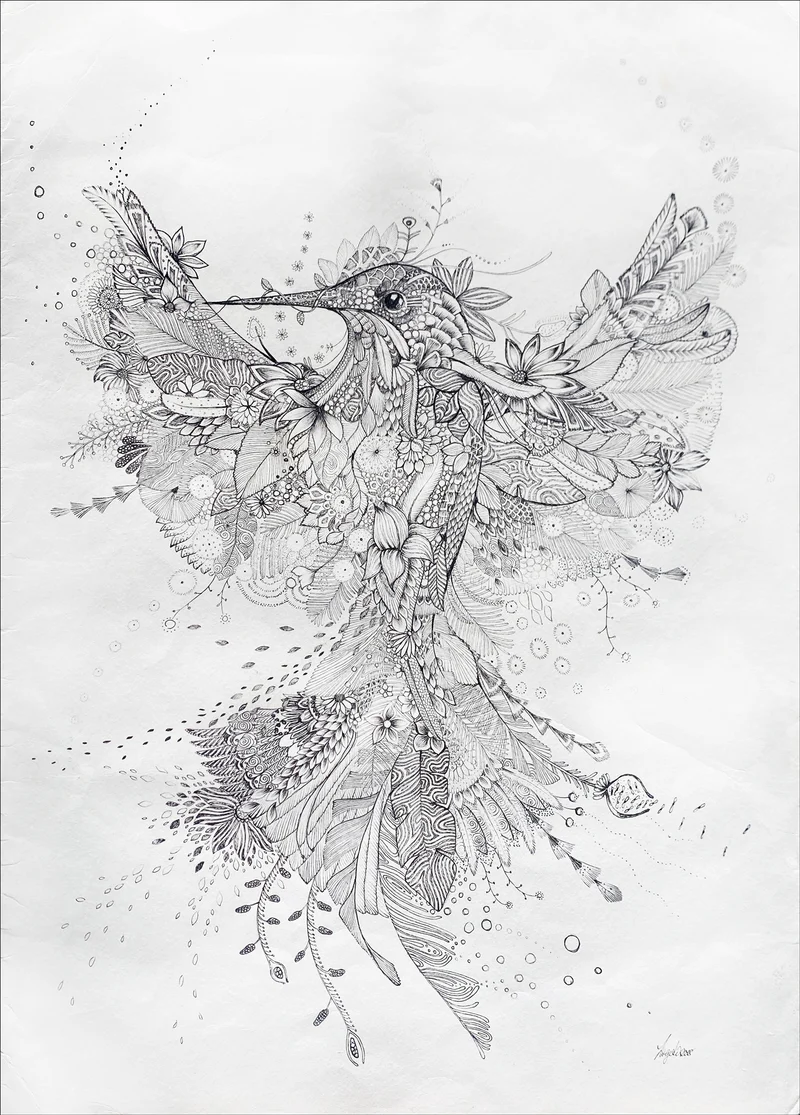 Minioriginal – Blumenvogel – 30 x 42 cm