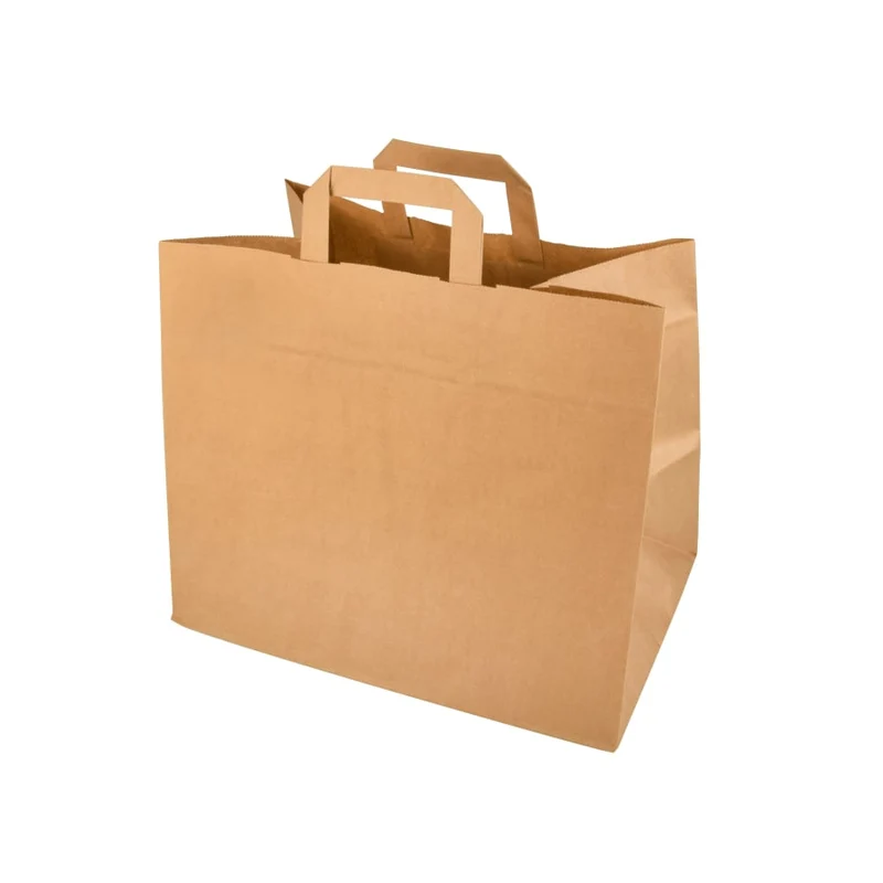 Papstar Papiertüten mit Tragegriff, 27 cm x 32 cm x 21,5 cm, braun