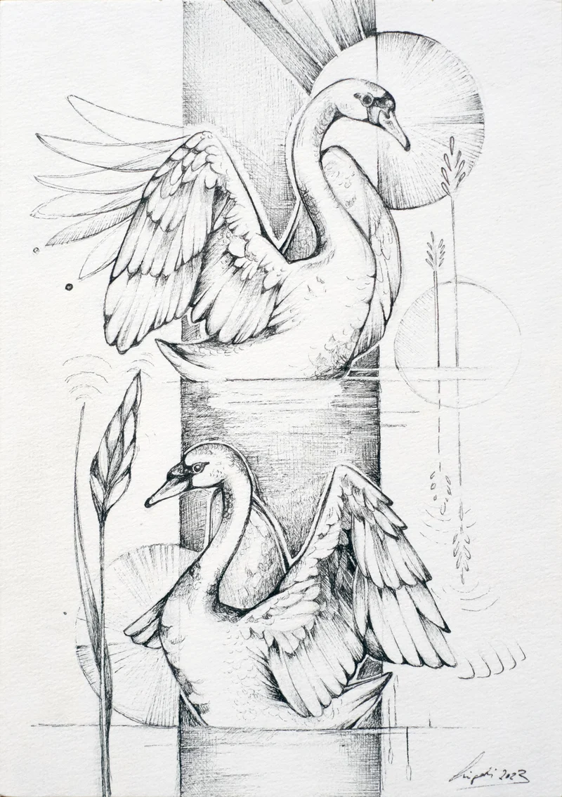 Minioriginal – Zwei Schwäne – 15 x 21 cm