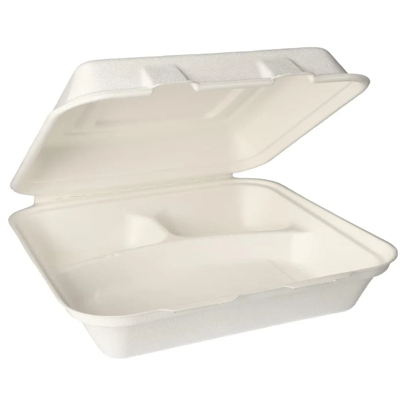Papstar Pure Menüboxen, Zuckerrohr, 3-geteilt, 24 × 24 × 8 cm