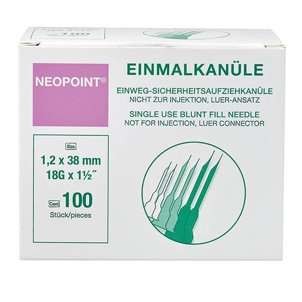 Einweg-Sicherheitsaufziehkanüle, stumpf, ohne Filter
