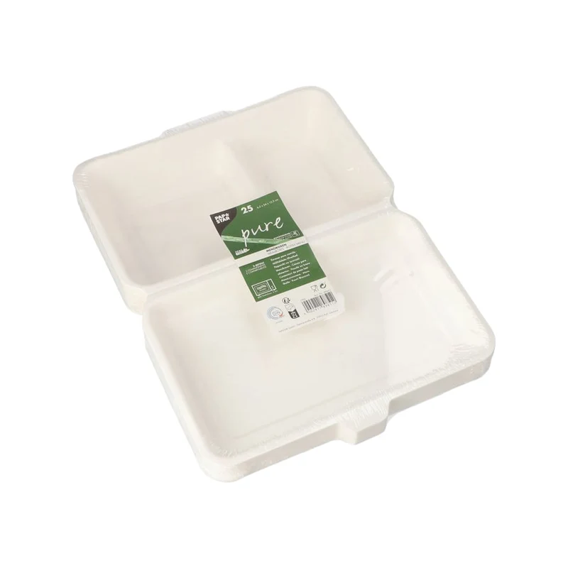 Papstar Pure Menüboxen 2-geteilt, 15,5 × 24 × 6,5 cm, weiß