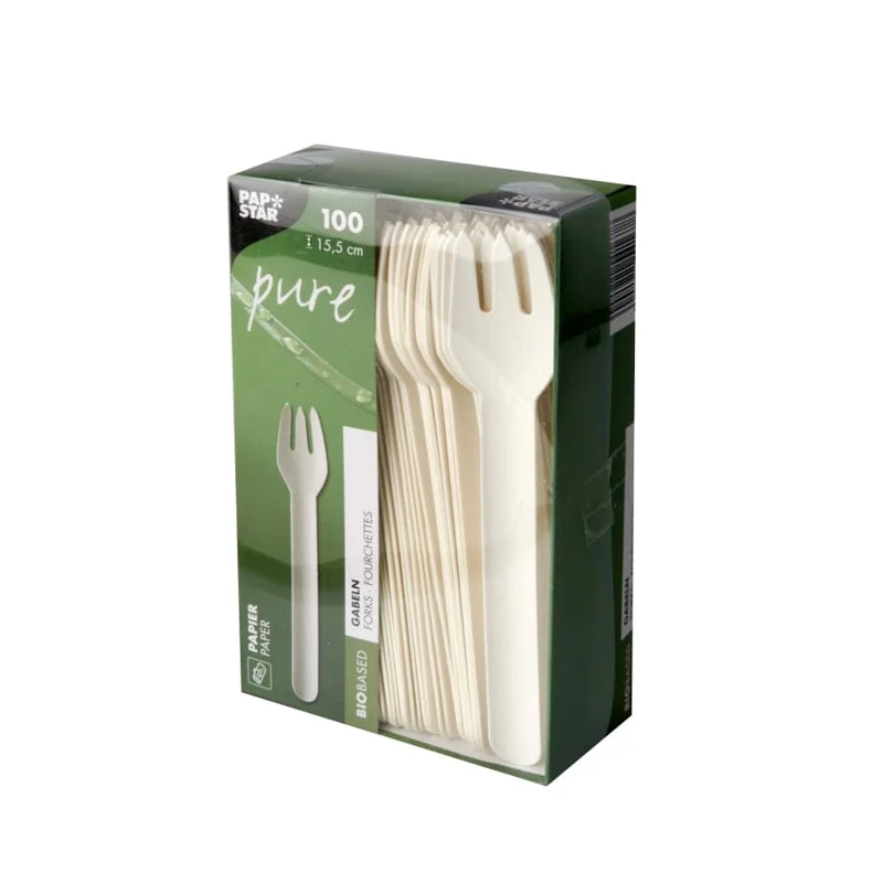 Papstar Pure Papier Gabeln, 15,5 cm, weiß