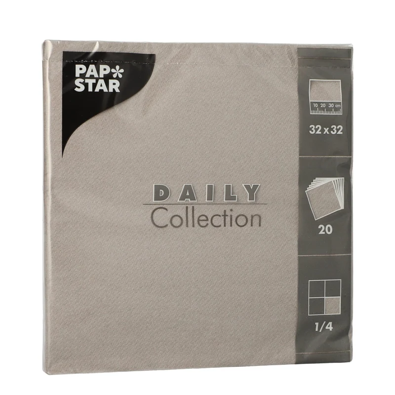 Papstar DAILY Collection Servietten, 32x32 cm, 1/4 Falz, grau