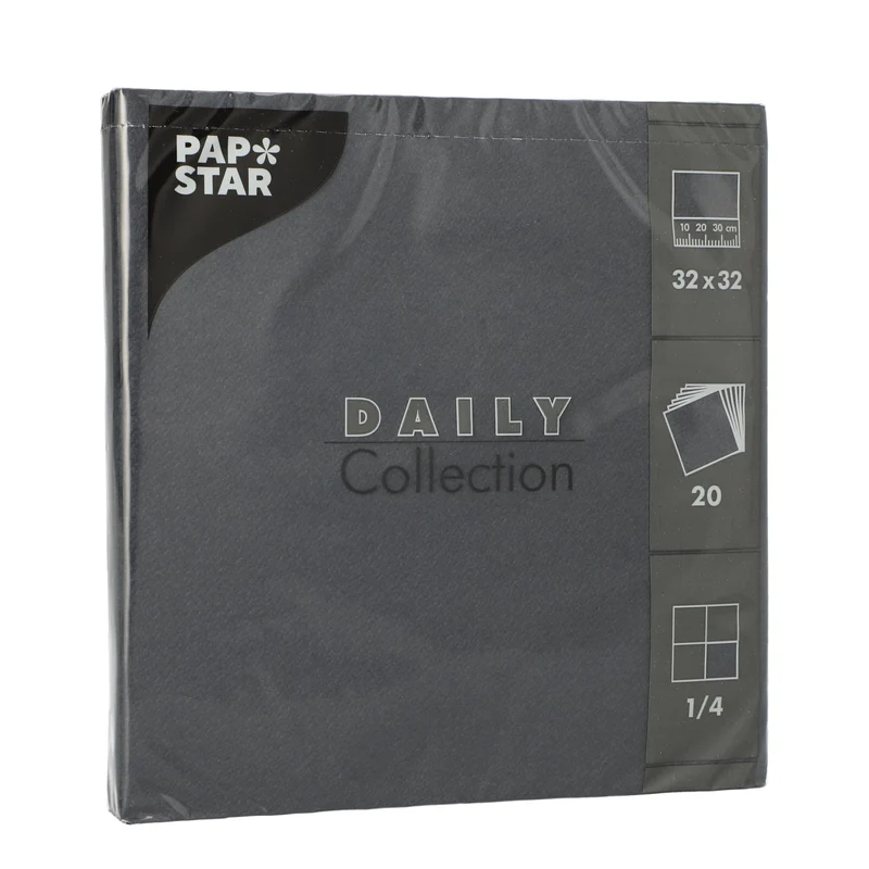 Papstar DAILY Collection Servietten, 32x32 cm, 1/4 Falz, schwarz