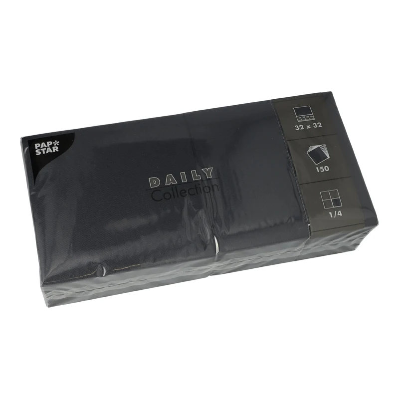 Papstar DAILY Collection Servietten, 32x32 cm, 1/4 Falz, schwarz