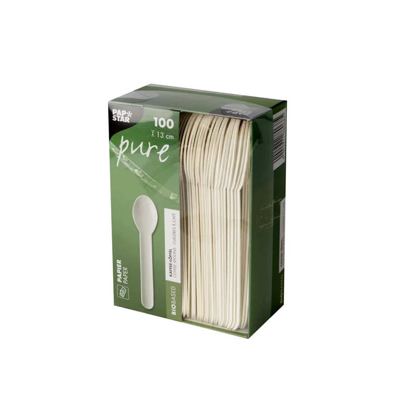 Papstar Pure Papier Kaffeelöffel, 13 cm, weiß