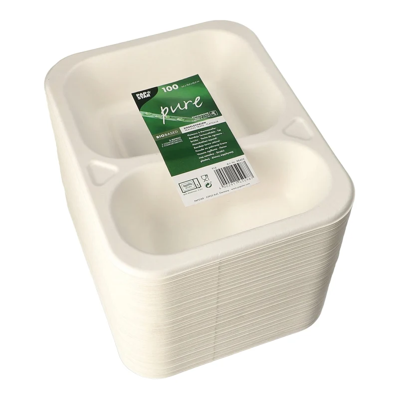 PAPSTAR Pure Siegelschalen Zuckerrohr-Schale, 725 ml, 2-geteilt