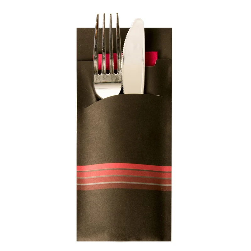 Papstar Bestecktaschen, 20 × 8,5 cm, 2-lagig, Schwarz/Limone & Schwarz/Bordeaux