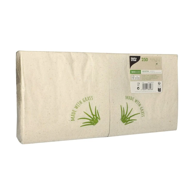 Papstar Servietten mit Grasanteil, 1/4 Falz, 2-lagig natur