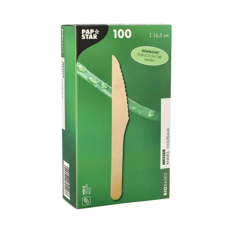 Papstar Pure Messer, Holz, gewachst 16,5 cm