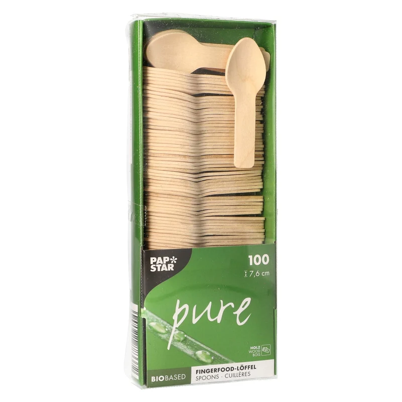 Papstar Pure Holz Fingerfood-Löffel, 7,6 cm