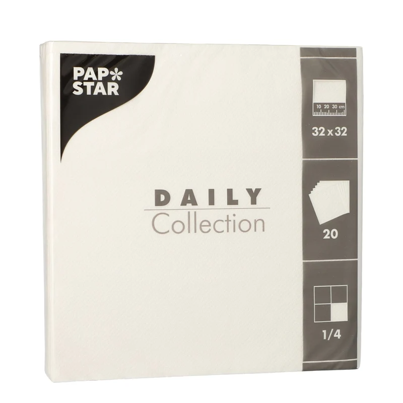 Papstar DAILY Collection Servietten, 32x32 cm, 1/4 Falz, weiß (Karton)