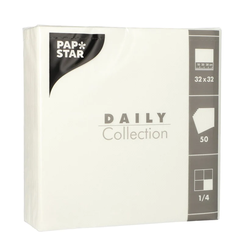 Papstar DAILY Collection Servietten, 32x32 cm, 1/4 Falz, weiß (Karton)
