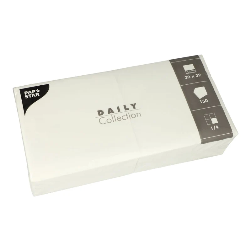 Papstar DAILY Collection Servietten, 32x32 cm, 1/4 Falz, weiß (Karton)