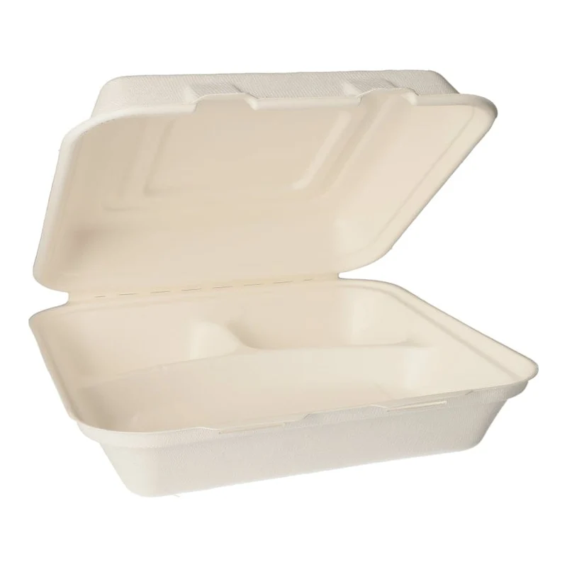 Papstar Pure Menüboxen 24 x 24 cm, Zuckerrohr, 3-geteilt, 300 Stück