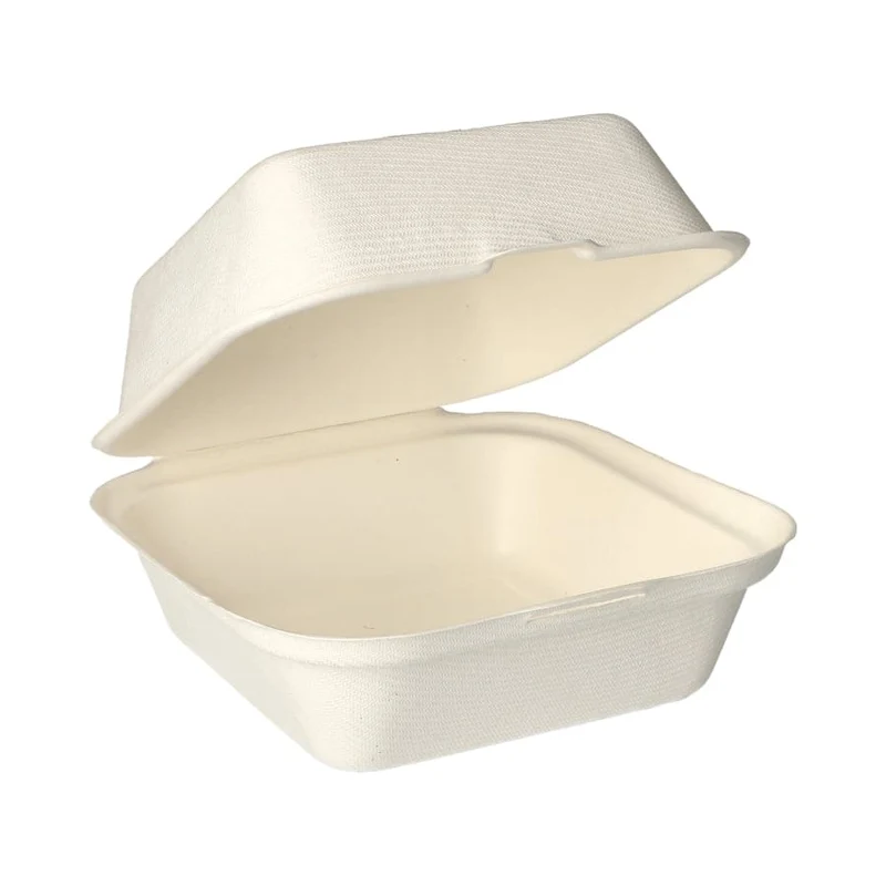 Papstar Pure Hamburger-Boxen 14 x 15 cm, Zuckerrohr, mikrowellengeeignet