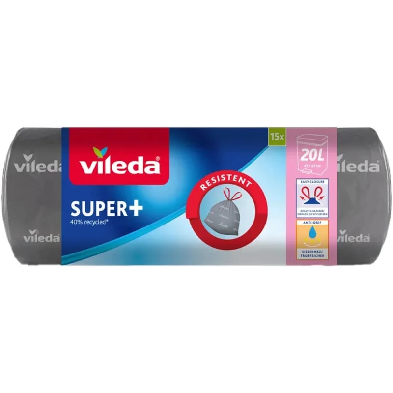Vileda SUPER+ Müllbeutel, 20 Liter, mit Zugband