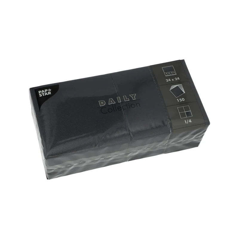 Papstar DAILY Collection Servietten, 24x24 cm, 1/4 Falz, schwarz