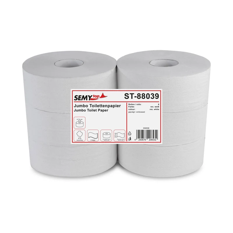 SemyTop Jumbo-Toilettenpapier, 2-lagig, Ø 25 cm, 6 Rollen