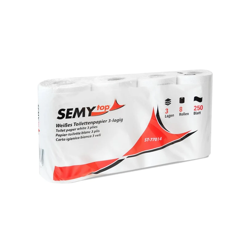 SemyTop Toilettenpapier, 3-lagig, 250 Blatt, hochweiß