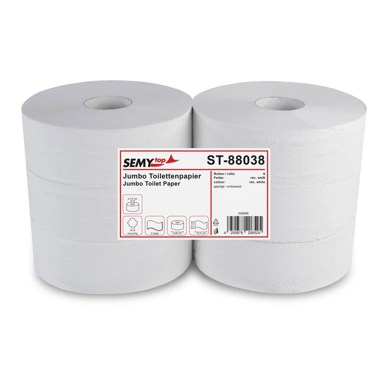 SemyTop Jumbo-Toilettenpapier, 2-lagig, Ø 28 cm, 6 Rollen