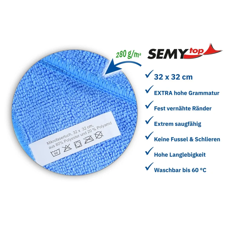 SemyTop Mikrofasertücher Extra, 32 x 32 cm, 4-farbig, 12 Stück
