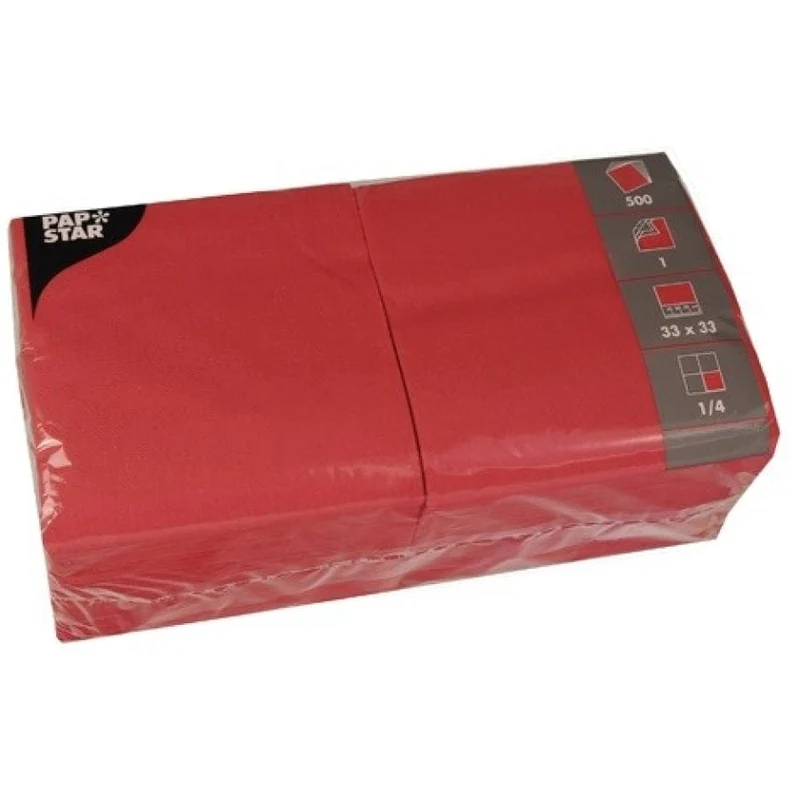 Papstar Servietten, 33 x 33 cm, 1-lagig, 1/4 Falz rot