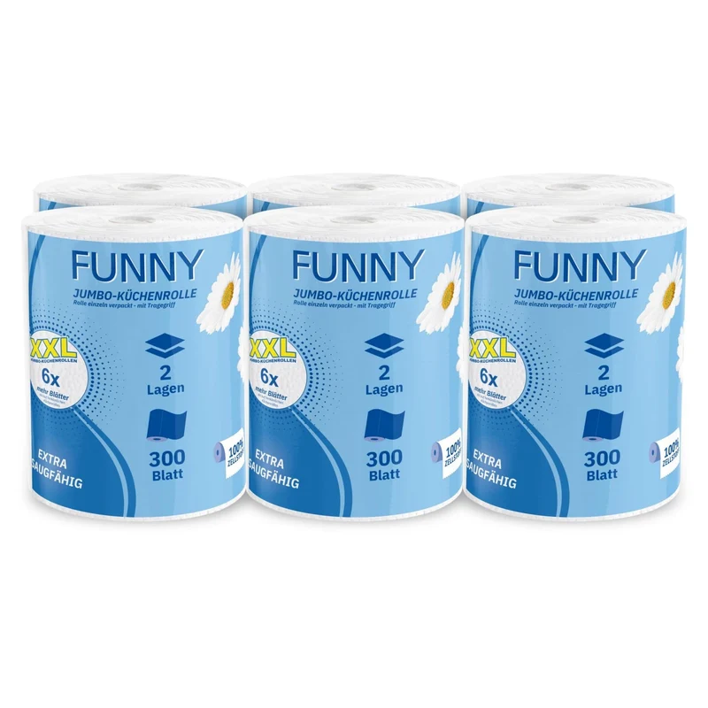 Funny Jumbo-Küchenrolle XXL, 2-lagig, 300 Blatt, hochweiß