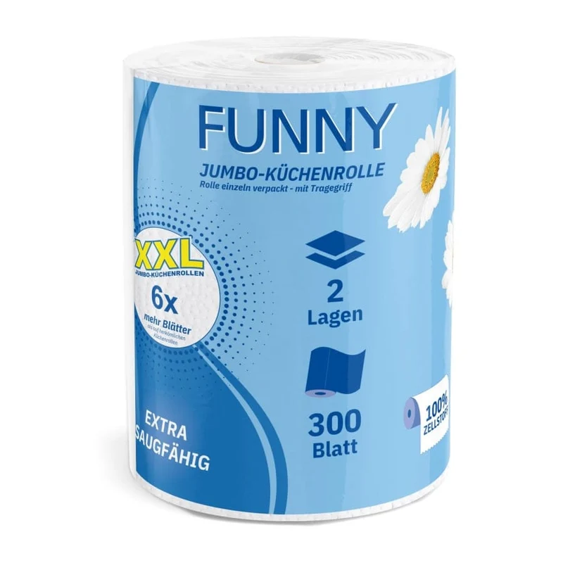Funny Jumbo-Küchenrolle XXL, 2-lagig, 300 Blatt, hochweiß