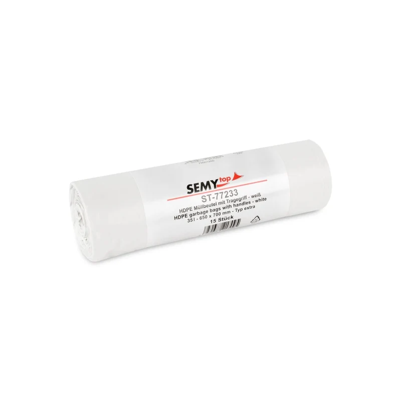 SemyTop Müllbeutel mit Tragegriff, HDPE, 650 x 700 mm, 35 Liter, weiß