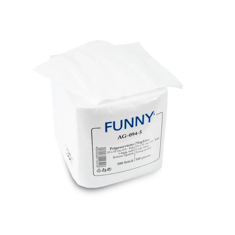 Funny Prägeservietten, 32 x 32 cm, 1-lagig, hochweiß, 1/4 Falz