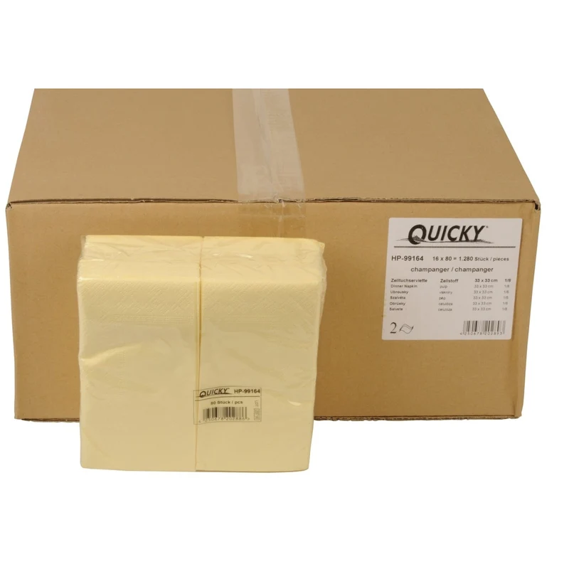 Quicky Farbige Tafelservietten, 33 x 33 cm, 2-lagig, 1/8-Kopffalz